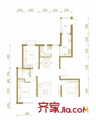 伯爵源筑一期C戶型 3室2廳2衛(wèi)1廚