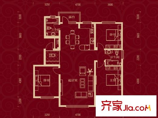 中國鐵建梧桐苑139.69平戶型 3室2廳2衛(wèi)