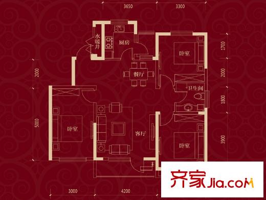 中國鐵建梧桐苑116平戶型 3室2廳1衛(wèi)