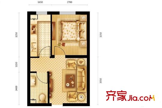 尚品精舍A2戶型 1室1廳1衛(wèi)1廚