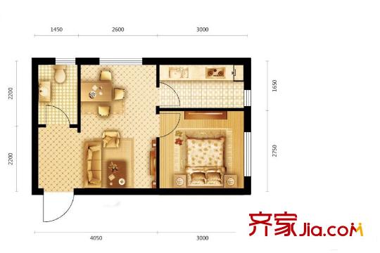 尚品精舍A3戶型 1室1廳1衛(wèi)1廚