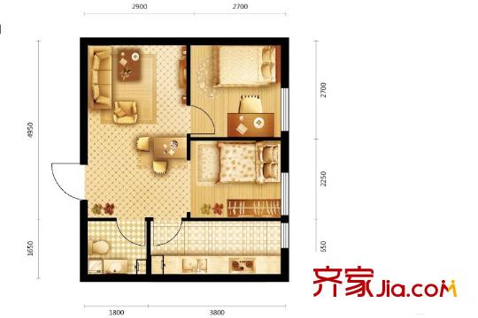 尚品精舍B3戶型 2室1廳1衛(wèi)1廚