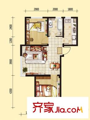 伯爵源筑二期A戶型 2室2廳1衛(wèi)1廚