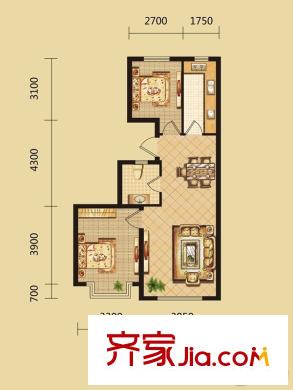 恒潤?怡沁園D戶型 2室2廳1衛(wèi)1廚