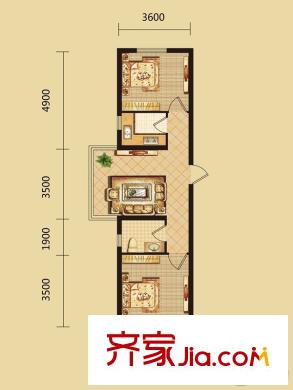 恒潤?怡沁園A戶型 2室1廳1衛(wèi)1廚