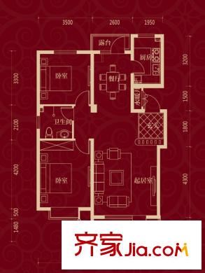 中國鐵建梧桐苑99.87平戶型 2室2廳1衛(wèi)