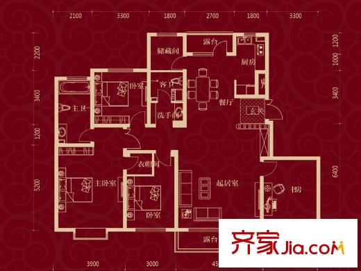 中國鐵建梧桐苑170.68平戶型 4室2廳2衛(wèi)