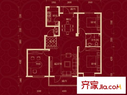 中國鐵建梧桐苑118.84平戶型 3室2廳1衛(wèi)