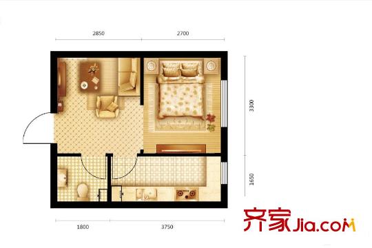 尚品精舍A1戶型 1室1廳1衛(wèi)1廚