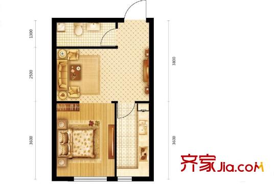 尚品精舍B1戶型 1室1廳1衛(wèi)1廚