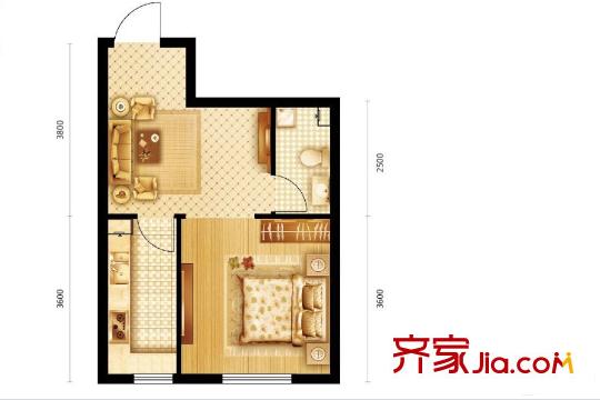 尚品精舍B2戶型 1室1廳1衛(wèi)1廚