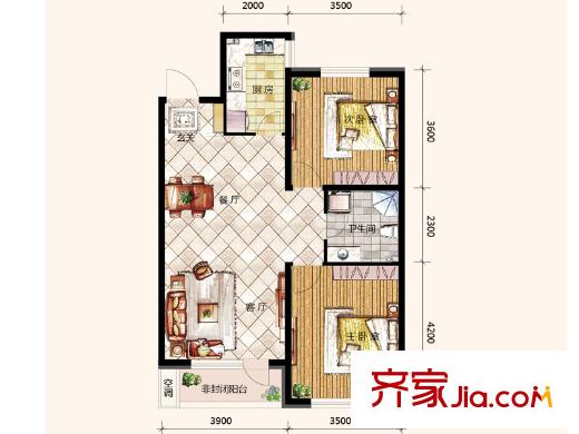 哥本哈根二期92.20平戶型 2室2廳1衛(wèi)