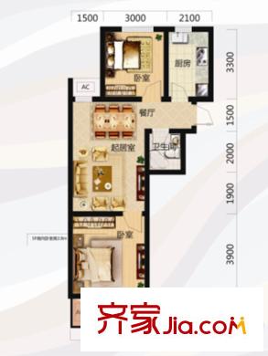 唐軒北廷E戶型 2室2廳1衛(wèi)1廚
