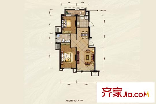 藏瓏白塔灣里D4戶型 2室2廳1衛(wèi)1廚