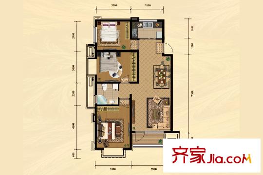 藏瓏白塔灣里F戶型 3室2廳1衛(wèi)1廚