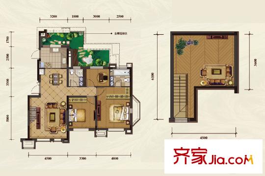 藏瓏白塔灣里B6戶型 3室2廳2衛(wèi)1廚