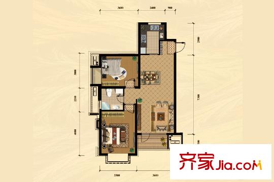 藏瓏白塔灣里H戶型 2室2廳1衛(wèi)1廚