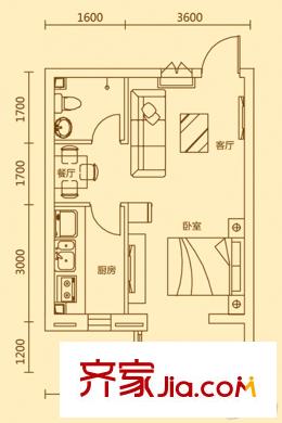 滿融公館二期F戶型 1室2廳1衛(wèi)1廚