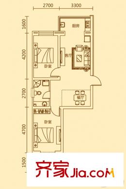 滿融公館二期A戶型 2室2廳1衛(wèi)1廚