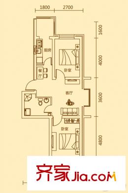 滿融公館二期I戶型 2室2廳1衛(wèi)1廚