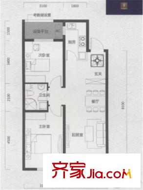 唐軒首府G1戶型 2室2廳1衛(wèi)
