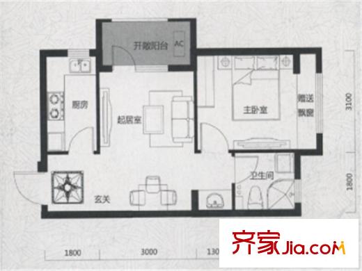 唐軒首府G4戶型 1室1廳1衛(wèi)