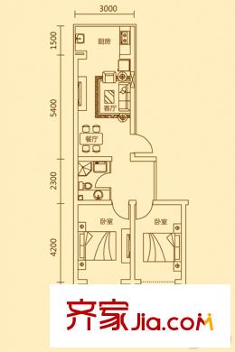 滿融公館二期H戶型 2室2廳1衛(wèi)1廚