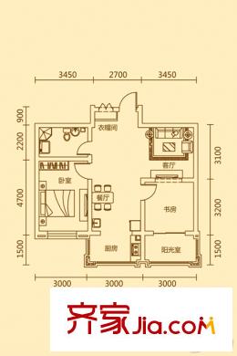滿融公館二期B戶型 2室2廳1衛(wèi)1廚