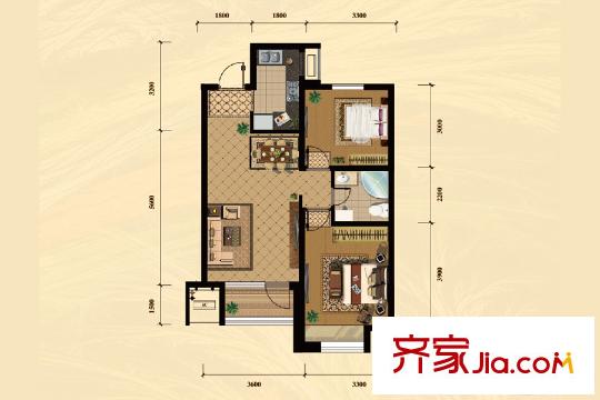 藏瓏白塔灣里G戶型 2室2廳1衛(wèi)1廚