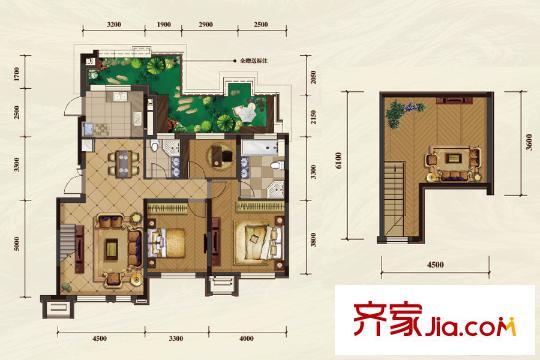 藏瓏白塔灣里A6戶型 3室2廳2衛(wèi)1廚