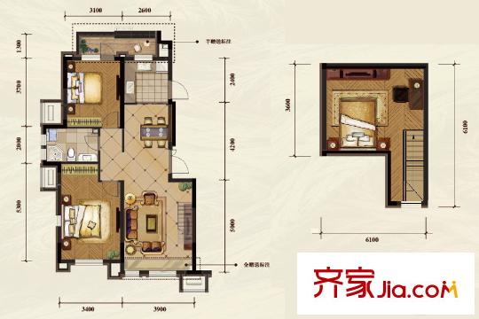 藏瓏白塔灣里D6戶型 2室2廳1衛(wèi)1廚