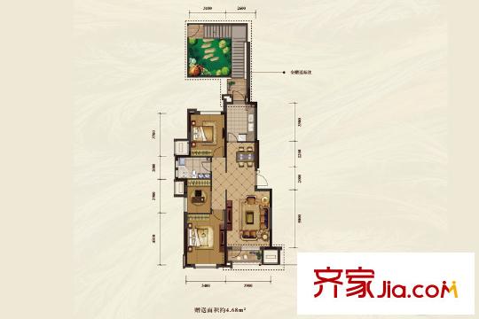 藏瓏白塔灣里D2戶型 3室2廳1衛(wèi)1廚
