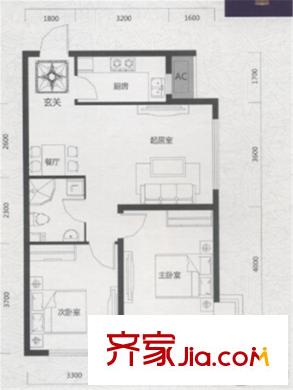 唐軒首府H2戶型 2室2廳1衛(wèi)