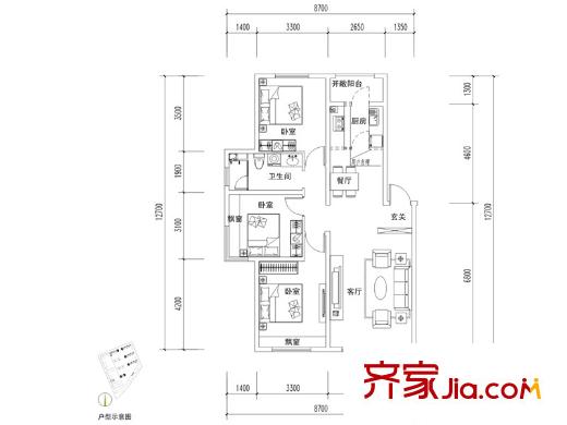 東方銀座?萊茵城C1戶型 3室2廳1衛(wèi)