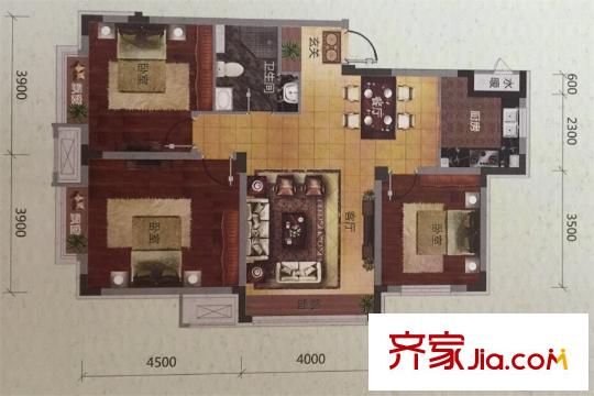 保利溪湖林語H戶型  3室2廳1衛(wèi)