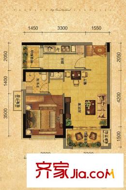 金道城12#56平戶型 1室2廳1衛(wèi)1廚