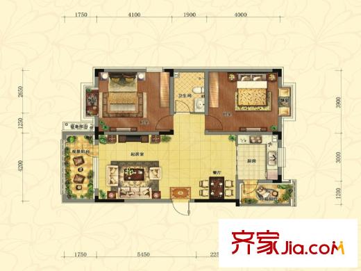 金道城26#C戶型 2室2廳1衛(wèi)1廚