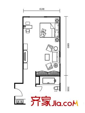 浦江?波士灣壹平方米C座T2戶型 1室1衛(wèi)1廚