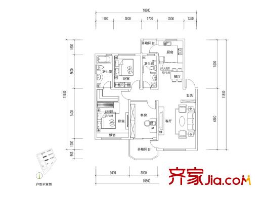 東方銀座?萊茵城A1戶型 3室2廳2衛(wèi)