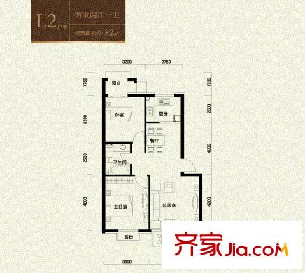 皇家御灣L2戶型 2室2廳1衛(wèi)