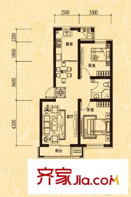 明華香峪蘭溪D8戶型80.23平米 2室2廳1衛(wèi)1廚