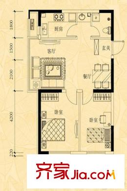 明華香峪蘭溪78.41平米戶型 2室2廳1衛(wèi)1廚