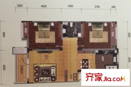 保利溪湖林語A戶型 2室2廳1廚