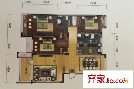 保利溪湖林語I戶型  3室2廳2衛(wèi)