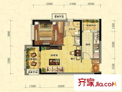 金道城12#戶型 1室1廳1衛(wèi)1廚