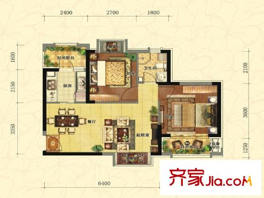 金道城11#戶型 2室2廳1衛(wèi)1廚
