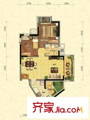 金道城11#C戶型 2室2廳1衛(wèi)1廚