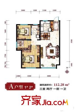 國(guó)御溫泉度假小鎮(zhèn)A戶(hù)型122.28平 3室2廳1衛(wèi)1廚