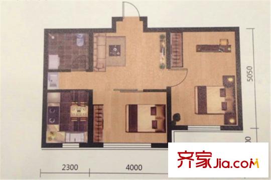 三隆熙湖楓景D2戶型 2室1廳1衛(wèi)1廚