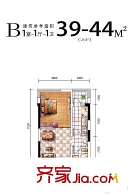 輕平方米小筑B戶型 1室1廳1衛(wèi)1廚